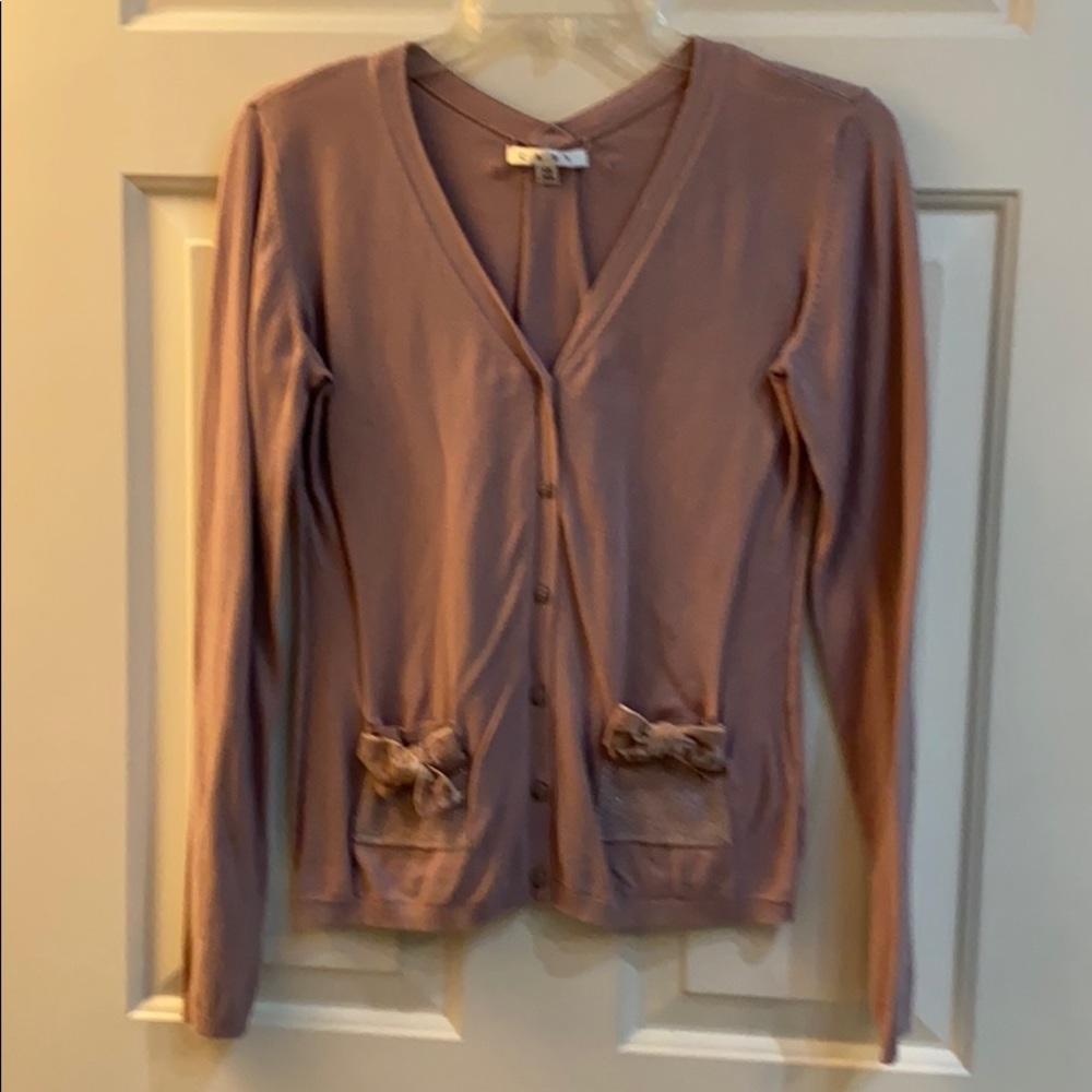 CAbi velvet bow button down cardigan